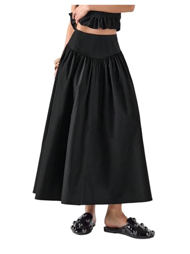 SHENHE Women's Elegant High Waisted A Line Flowy Maxi Skirt Casual Going Out Flare Long Skirt