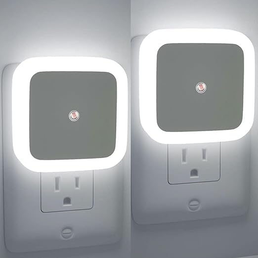 BITTZOOT Night Lamp for Bedroom 2PCS Smart Sensor Automatic ON/Off Dim LED Light Energy Saving 0.5W Night Light Long Life Plug in Bed Lamps for Bedroom Lights for Stairs Kitchen Bathroom (Cool White)