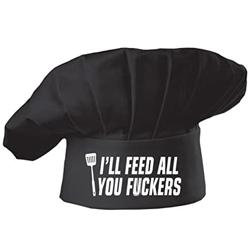 Hyzrz Funny Chef Hat - I Will Feed All - Adjustable Kitchen Cooking Hat for Men and Women (Black)