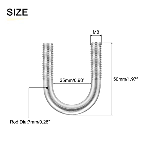 Image of DTGN 1 inchx1.97 inch(DXL) Round U-Bolts - 5Pack - Good for Construction Industry - 304 Stainless Steel Round Bend U Bolt - Silver