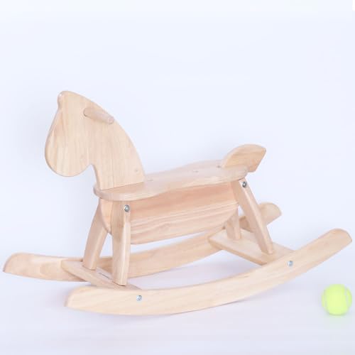 Image of PHUDONGTOYS Natural Wooden Rocking Horse Funny for Toddlers (Ages 2-4) - Solid Rubber Wood, Smooth Surface for Creative Decoration, Minimalist Rocking Horse, Vintage