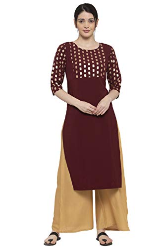 Image of Women's Crepe Skinny Kurta (ABC4039 Maroon L)