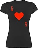 Shirt Damen - Karneval & Fasching - Herz König - King Queen Kartenspiel Karneval - Herzkönig Spielkarte Herz-König-Karte Poker King of Hearts Sie und Ihn - XXL - Schwarz - Fasching kostüm Damen