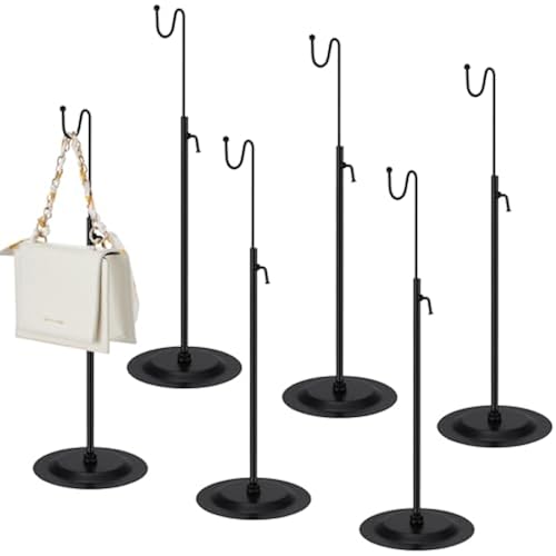 Therwen 6 Pcs Bag Purse Display Stand, Adjustable Height, Black