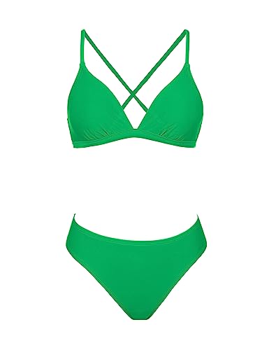 Image of CUPSHE Bikini Set for Women Two Piece Swimsuits V Neck Low Rise Crisscross Back Self Tie Spaghetti Straps