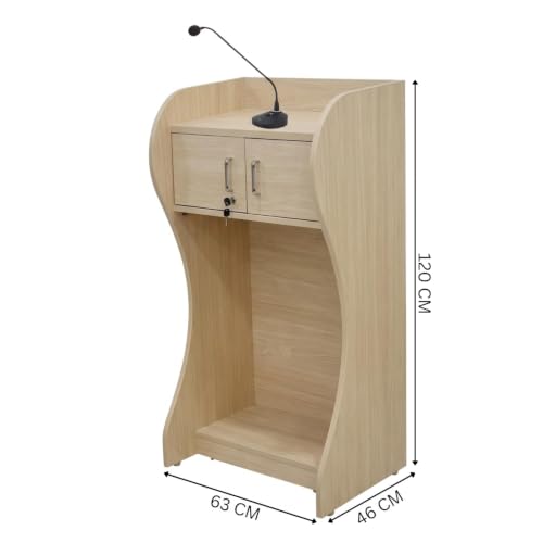 Image of TEKAVO KRONX Podium Lectern for Classroom, Auditorium, Office, Church & School | Sleek & Modern Lecture Stand | Ideal for Presentations, Speeches & Events, Mic /Portable(63x46x120 cm - Mile Oak)
