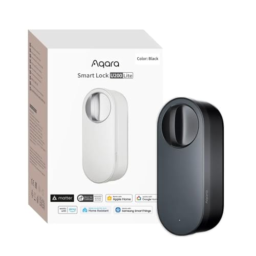 Aqara Serratura Smart U200 Lite, Matter over Thread, Blocco Automatico, Batteria Ricaricabile, Compatibile con Cilindri a Profilo Europeo, Supporta Homekit, Home Assistant, Google Home, Alexa, Nero
