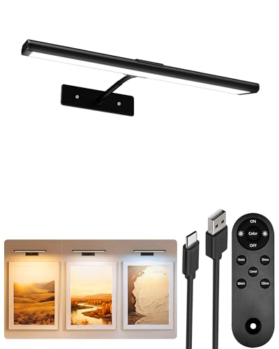 Image of EZVALO Picture Light for Wall, 13'' Black Rechargeable 4800mAh Battery Lights Wireless with IR Remote, Magnetic LED Art Painting Light with 3 Color Temperatures, Display for Gallery, Living Room