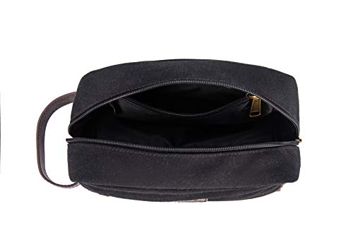 seemeroad Travel Toiletry Bag for Men and Women, Canvas Toiletry Organizer Water-Resistant Vegan Leather, Hanging Dopp Kit Shaving Bag for Toiletries Accessories (Black, Medium) - Thumbnail 4