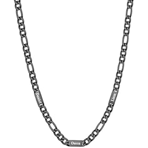 Custom4U Personalized Stainless Steel Figaro Chain for Men Women, 5mm/7mm Width Engraving 1-5 Names Figaro Chain Necklace, Steel/14K Gold Plated/Black Fathers Day Gift Hip Hop Jewelry+Send G