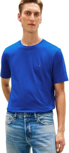 Tommy Hilfiger Herren T-Shirt Kurzarm Seasonal Solid Tee mit Rundhalsausschnitt, Blau (Regal Blue), XS – Ansicht 1