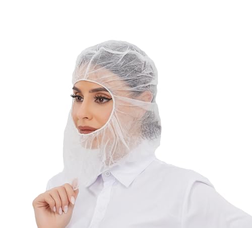 ZMDREAM Pack of 100 Disposable Hoods Bouffant Caps Full Face Hair Covers Polypropylene Hair Net Beard Cover Combo White