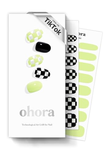 Image of ohora Semi Cured Gel Nail Strips (N Racer) - Green, Patterned, Works with Any UV /LED Lamps, Salon-Quality, Long Lasting, Easy to Apply & Remove