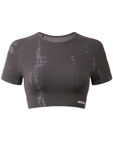 Image of AUROLA Serpent Snake Seamless Workout T-Shirts for Women,Short Sleeve Crop Top Gym Yoga Athletic Shirts Tee