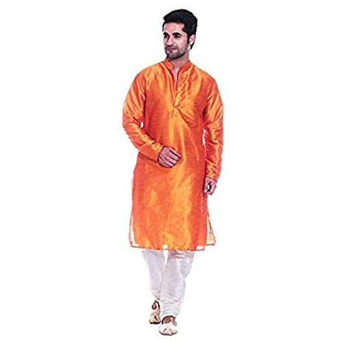Kurta de seda fina naranja Royal Kurta 44 de alta sastrería tradicional