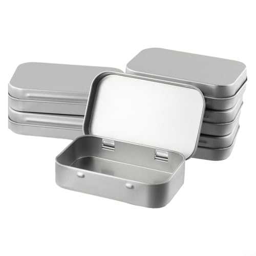 Juego de 6 cajas de almacenamiento de metal, recipientes chapados en estaño con tapa con bisagras, organizador vacío pequeño para cosméticos, hierbas, manualidades