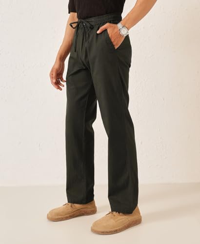 Image of Majestic Man Men's Premium Linen Blend Pants | Lightweight Fabric | Elastic Waist with Drawstring | Regular Fit | Side, Back Pockets | Perfect for Casual, Holidays & Travel