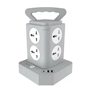 GM 9+1 Tower Spike Guard with A & C Type USB-Master Switch,Indicator, Safety Shutter, 1.8 Mtr Wire with Overload Protection 8 International sockets & 3 USB Port 1 C Type 2 A Type 3.1A