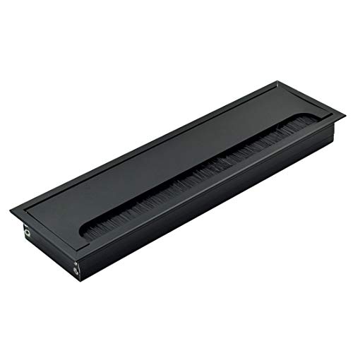 Rannb Large Rectangle Cable Grommet Cord Metal Wire Hole Cover Organizers Black 280mm x 80mm