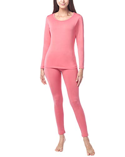 LAPASA Women's Lightweight Thermal Underwear Long John Set Fleece Lined Base Layer Top and Bottom L17 (Medium, Pink)