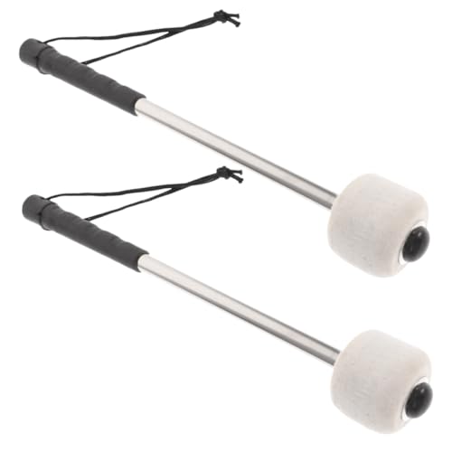 DECOMELODY 2 pièces Baguettes de Percussion Grosse Caisse avec Tête Feutre Laine Manches Acier Inoxydable Mallets pour Batterie et Percussion Jeu pour Étudiants et Musiciens
