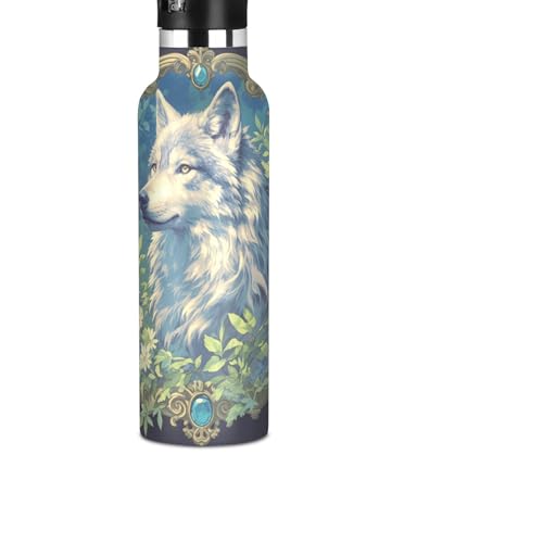 Wolfs Spring Green - Botella de agua reutilizable a prueba de fugas, sin BPA, con tapa de boquilla a prueba de fugas, aislada al vacío para viajes y deportes