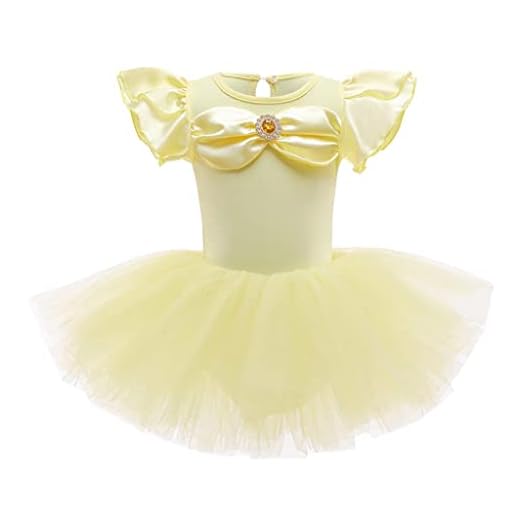 Lito Angels Prinsessan Belle Ballerina Kostym Baletttrikåer med Tutu Klänning för Barn Flickor, Maskeraddräkt Ålder 3-4 år, Gul