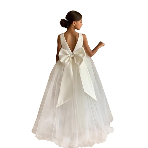 Flower Girl Dress Kids Satin Tulle Wedding Guest Party Birthday Bridesmaid Communion Pageant Prom Ball Gown Maxi