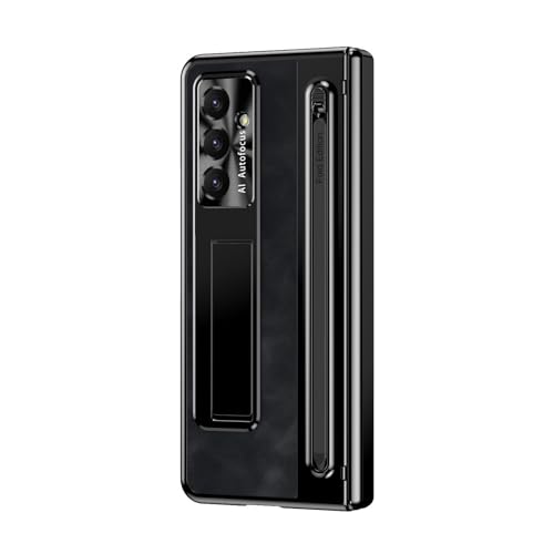 Étui Samsung Galaxy Z Fold 7 en cuir rigide noir avec fente stylo et béquille