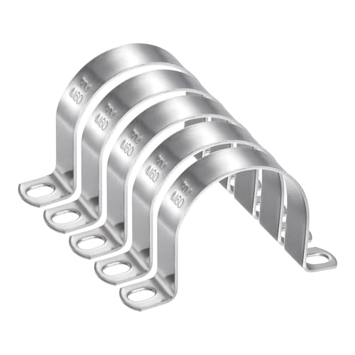 HARFINGTON 5pcs 2 3/8 Inch 60mm Conduit Clamps, M60 U Tube Pipe Clamp, Stainless Steel Rigid Pipe Strap, U Shaped Bracket with Two Hole for Pipe Tube Hose Wire Cord,Thick