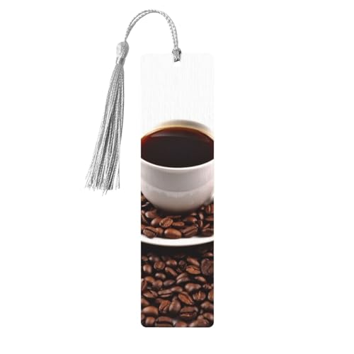 コーヒー豆&カップ木製しおり タッセルペンダント付き ユニーク ハンドメイド 木製 しおり ギフト クラフト ブックマーカー 本好き向け ページマーカー オーナメント 誕生日プレゼントに最適