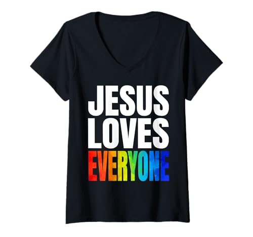 Mujer Jesús ama a todos Orgullo gay Christian Camiseta Cuello V