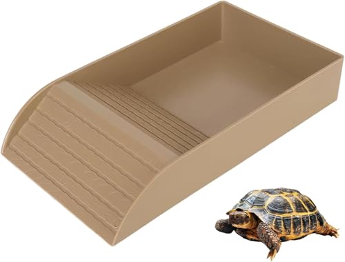 リクガメ飼育セット JQEJDKE 爬虫類の餌皿 水入れ スロープ バスキングプラットフォーム 亀水槽 飼育ケース 滑り止め浴槽 ペット用品 花崗岩の色 (30.5x14.8x5.8cm,木の色)