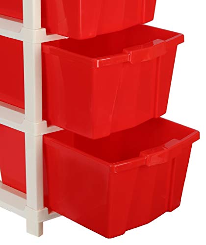 Image of Joyful Studio 4 Xl Plastic modular Drawer System for Home, Office, Hospital, Parlor, School, Doctors, Home and Kids, Colour Red, Product Dimension when assembeled (31cmx39cmx80.9 cm)