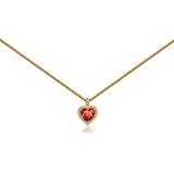 Cowlyn Forever Love Heart Pendant Necklace Simulated Birthstone Crystals Red Love Cubic Zirconia 18K