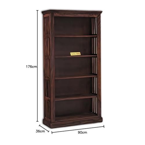 Image of SONA ART & CRAFTS Fanti Book Shelf Wooden | Multipurpose 5 Tier Open Bookshelf for Home & Library | Storage Cabinet for Living Room | Crockery Cabinet for Home, Kitchen | Walnut