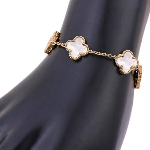 Image of SALVE Clover Anti Tarnish Bracelet for Women Stylish | Stainless Steel Bracelet for Woman | Fashion Jewellery for Women Aesthetic Accessories for Girls Chain Bracelet Gold