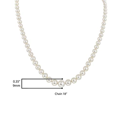 14K White Gold & Round White Freshwater Cultured Pearl 4Mm-9Mm Graduated 18" Strand Princess Choker Necklace With Fishhook Clasp #TOP2
