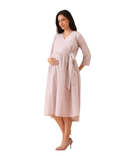 Image of The Mom Store Maternity and Nursing Dress | Pre and Post Pregnancy Dress for Womens | Zipper /Button Opening | Causal Wear | Trendy Stylish Causal Dresses for New Moms