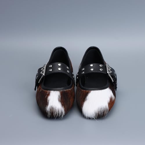 CKS Women's Mary Jane Ballet Flats Square Toe,Adjustable Buckle Strap, Memory Foam Comfort, Leather-Lined Calf Hair Dress Shoes3