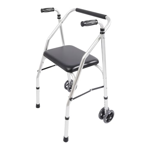 Foldable Walker with Wheels Seat, Aluminum Folding Lightweight Walkers, Multi-Functional Walkers for Seniors, Adjustable Height Foldable Chair for Elderly, Pregnant Women, Arthritis Sufferers