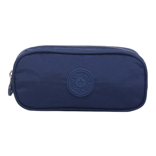 Estojo Escolar Box, Grande, com 3 Compartimentos e 14 Elásticos, Feminino, Masculino, Zíper e Tecido Resistentes (Azul Marinho)