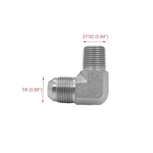 Image of (2-PACK) 2501-10-08 Hydraulic Hose Adapter Fitting 5 /8 inch Male JIC 37 Flare (7 /8 inch-14UNF)x1 /2 inch Male (1 /2 inch-14NPTF) 90 Elbow SAE Pipe Joints Connector Carbon Steel