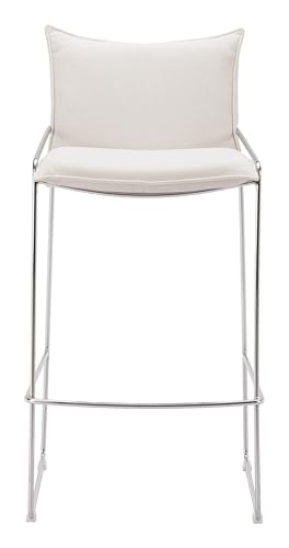 Zuo Pola Butaco Blanco, estilo Moderno, tela de lino sintético, acero cromado, asiento cómodo, 19.7" An x 21.3" Prof x 40.4" Alt miniatura 5