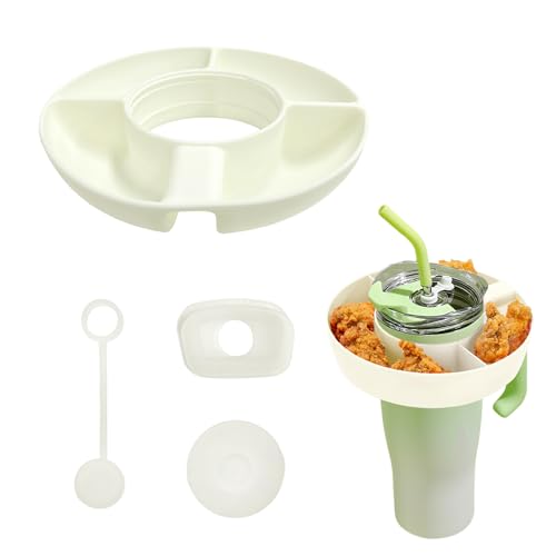 NyxSeat 1 plato de aperitivos de silicona color crema, 3 piezas de silicona antifugas, plato reutilizable, cuenco para aperitivos para taza Stanley