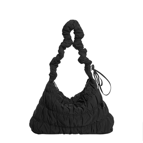 REITINGE Elegante bolsa de hombro acolchada con correa plisada ergonómica de nailon para viajes y compras diarias, bolsa de compras, Black