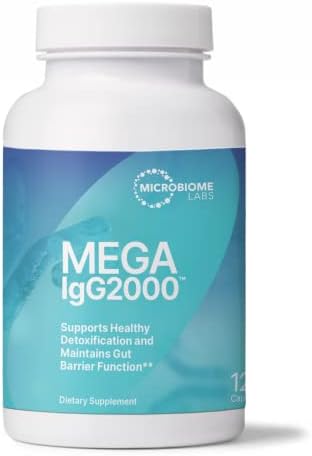 Microbiome Labs Mega IgG2000 - Dairy-Free Bovine Serum Capsules - High Concentration Immunoglobulin Supplements to Support Digestive Health, Gut Health & Detox - Casein & Lactose-Free (120 Count)