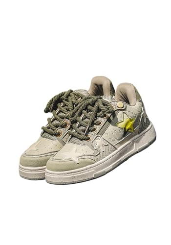 Premium Leather Y2K Retro Star Pattern Sneakers for Casual Wear with Comfortable Fit and Non-Slip Sole