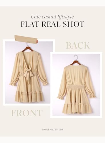 Image of Dokotoo Womens Casual Spring Fall 2025 Deep V Neck Knotted Tiered Chiffon Elegant Mini Short Swing Skater Dresses