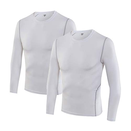 LANBAOSI 2 Packs Boys & Girls Compression Shirts Long Sleeve Breathable Cool Dry Soccer Wicking Undershirts